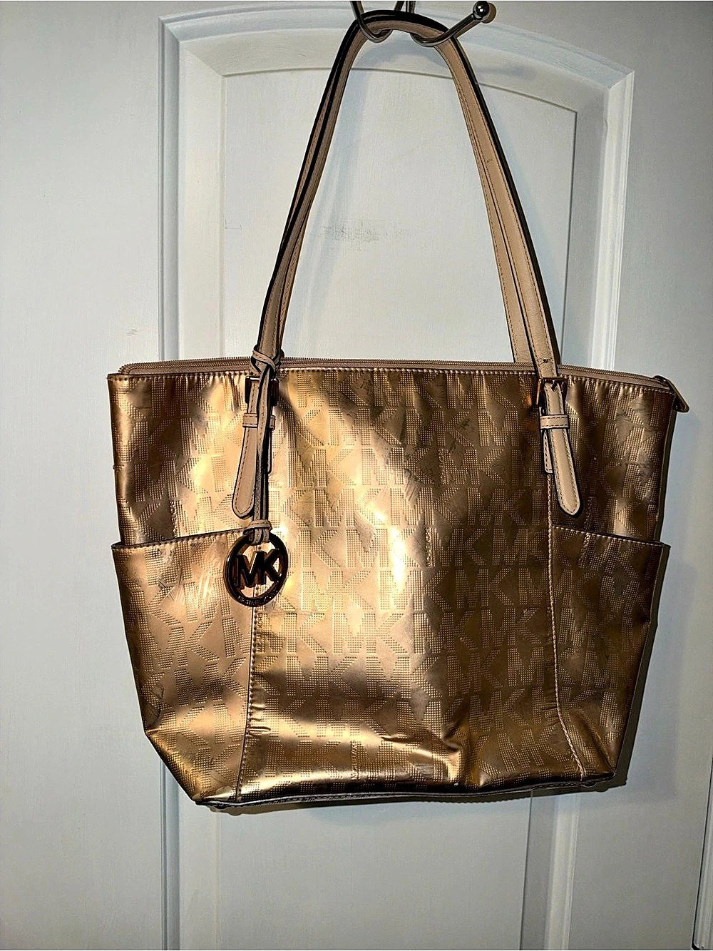 Michael Kors Jet Set Item MK Signature Gold Metallic Tote